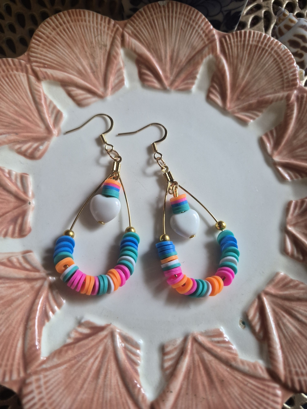 Gold-Accented Multicolor Heart Drop Earrings
